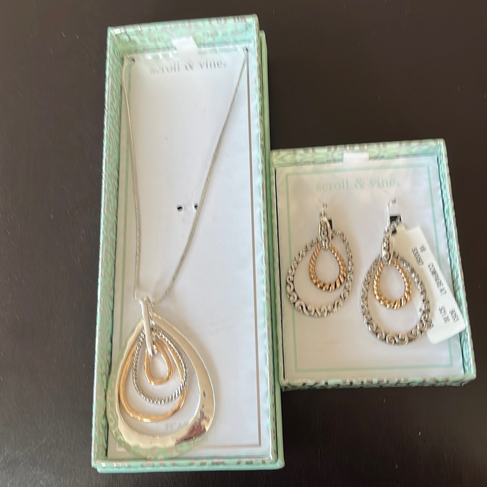 Bundle Scroll & Vine necklace and pierced earrings new never worn.